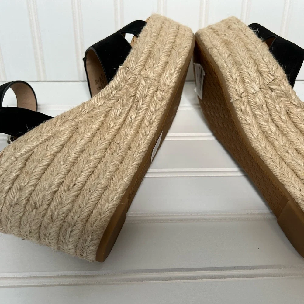 Sam Edelman 9.5 M Maura Espadrille Wedges Peep Toe Sandals Black NEW 1864